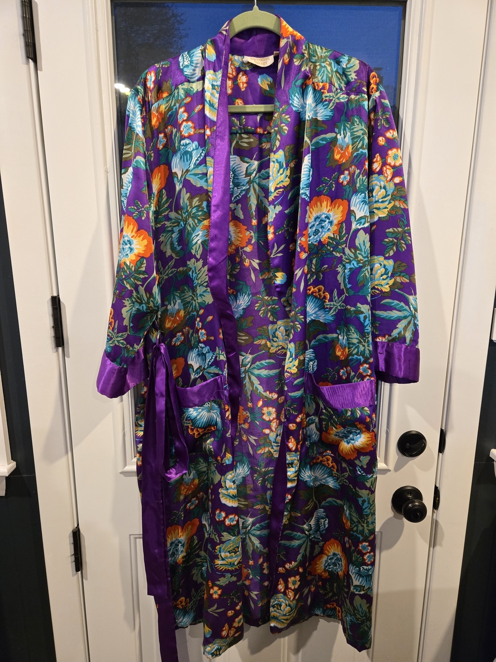 VTG Victoria's Secret Women's Gold Label Satin Bright Floral Kimono robe Small
